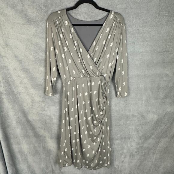 Garnet Hill Dress Womens Medium Gray 3/4 Length Sleeve Ruched Stretch Career - Picture 1 of 13